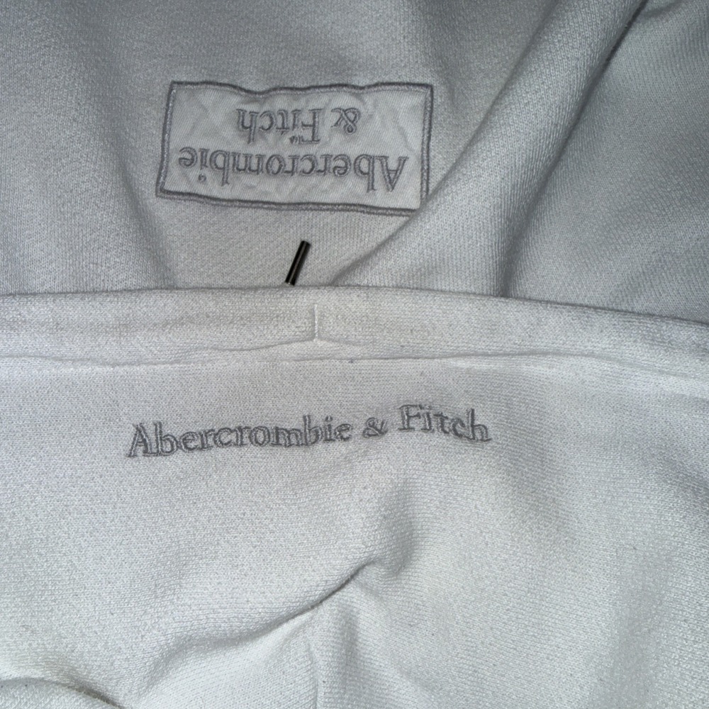Abercrombie & Fitch White Fleece Pullover Hoodie 2 XL Embroidered Logo Pockets - Picture 4 of 6